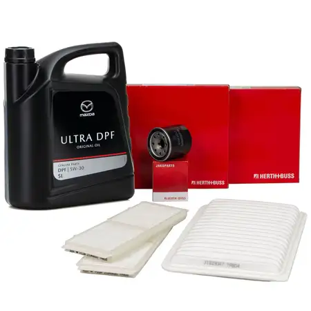 HERTH+BUSS Filterset 3-tlg + 5L ORIGINAL 5W30 ULTRA DPF Motor&ouml;l f&uuml;r MAZDA 3 BL 1.6 MZR CD