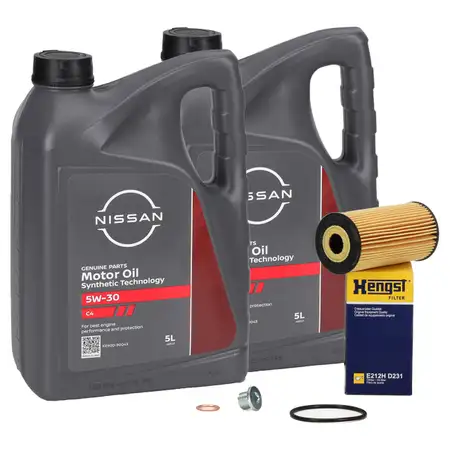 10L ORIGINAL 5W30 DPF Engine Oil + HENGST Oil Filter for Nissan Navara, Qashqai, and X-Trail dCi
