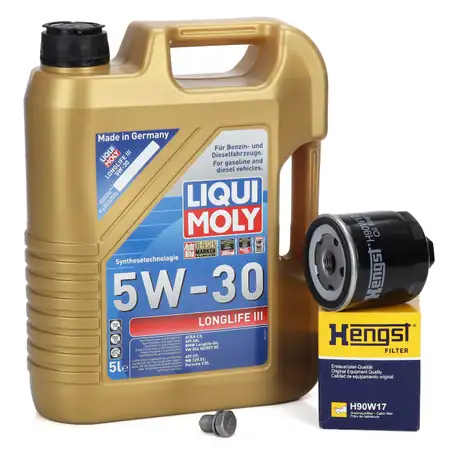 5L LIQUI MOLY 5W30 LONGLIFE 3 Motor&ouml;l + HENGST &Ouml;lfilter f&uuml;r VW Golf 4 5 6 3 4 5 1.0-1.6