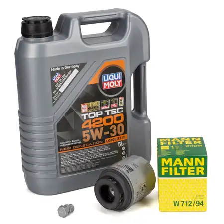 5L LIQUI MOLY TOP TEC 4200 5W30 Motor&ouml;l + MANN &Ouml;lfilter f&uuml;r VAG 1.2/1.4 TSI 03C115561H