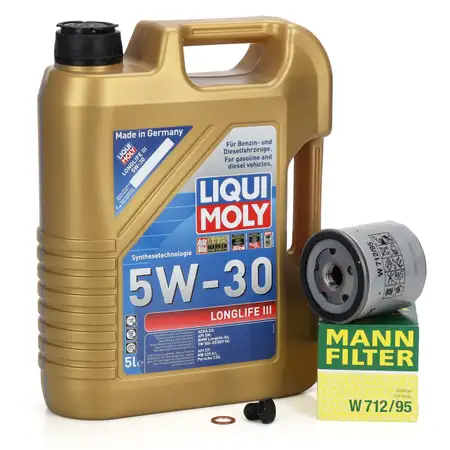 5L LIQUI MOLY 5W30 LONGLIFE 3 Motor&ouml;l + MANN &Ouml;lfilter f&uuml;r VW Golf 7 8 Passat 1.0-1.5 TSI