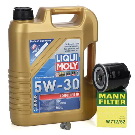 5L LIQUI MOLY 5W30 LONGLIFE 3 Motor&ouml;l + MANN &Ouml;lfilter f&uuml;r VW Golf 4 5 6 Polo 3 4 5 1.0-1.6