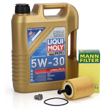 5L LIQUI MOLY 5W30 LONGLIFE 3 Motor&ouml;l + MANN &Ouml;lfilter f&uuml;r VW Golf 4 5 6 Passat 1.2-2.0 TDI