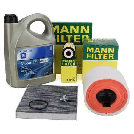 MANN Filterset 3-tlg + 5L ORIGINAL 5W-30 dexos2 Motor&ouml;l f&uuml;r OPEL Astra K 1.6 CDTi 95-160