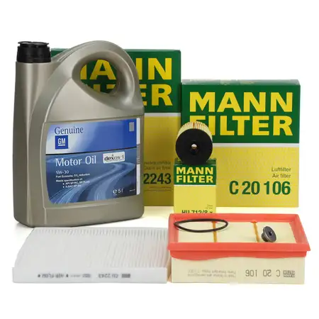 MANN Filterset + 5L ORIGINAL 5W30 dexos1 Gen3 Motor&ouml;l f&uuml;r OPEL Corsa D 1.0 1.2 1.4 bis