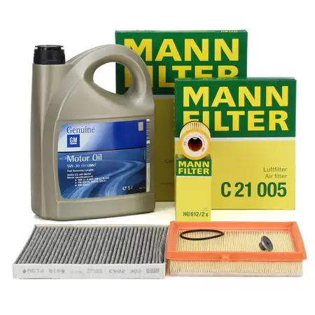 MANN Filter Set + 5L ORIGINAL 5W30 dexos2 Engine Oil for OPEL Adam M13 1.2 1.4/LPG/S 69&ndash;150 hp