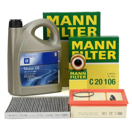 MANN Filterset + 5L ORIGINAL 5W30 dexos2 Motor&ouml;l f&uuml;r OPEL Corsa D 1.0-1.4 bis 19MA9234