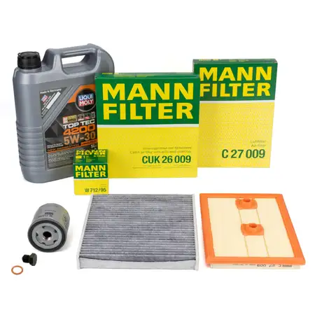 MANN Filterset + 5L LIQUI MOLY 5W30 Motor&ouml;l f&uuml;r VW Golf 7 Passat B8 A3 8V Q2 1.2/1.4 TSI
