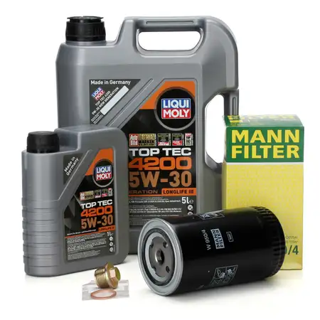 6L LIQUI MOLY TopTec 5W30 Motor&ouml;l + MANN &Ouml;lfilter f&uuml;r VW Transporter T4 LT 1 2.5/TDI 2.4 D