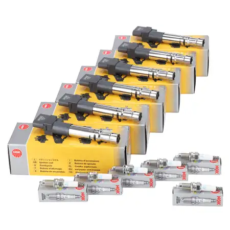 6x NGK Z&uuml;ndspule + 6x Z&uuml;ndkerze f&uuml;r VW Golf 4 5 R32 Touareg T5 A3 8P TT 8N 8J Cayenne 3.2
