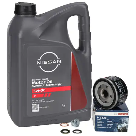 5L ORIGINAL 5W-30 C4 Motor&ouml;l + BOSCH &Ouml;lfilter f&uuml;r NISSAN Micra 3 Note Qashqai 1 1.5 dCi