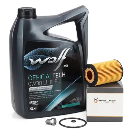 5L WOLF 0W30 LL 3 FE Motor&ouml;l + HIRSCHER &Ouml;lfilter f&uuml;r VW Golf 7 Passat B8 T6 1.6/2.0 TDI
