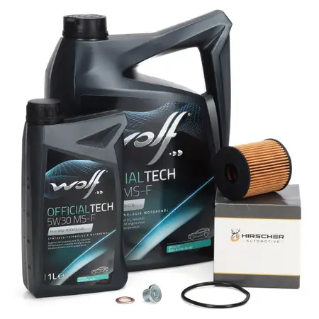 6L WOLF 5W30 MS-F Motor&ouml;l + HIRSCHER &Ouml;lfilter f&uuml;r FORD Focus 2 C-Max Kuga 1 4 2.0 TDCi