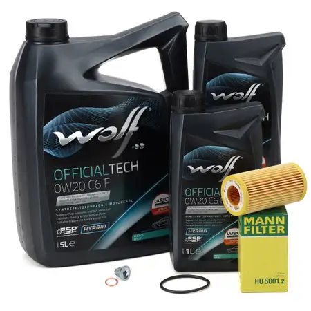 7L WOLF OFFICIALTECH 0W20 C6 F Motor&ouml;l + MANN &Ouml;lfilter f&uuml;r FORD Focus 4 MK4 1.5 EcoBlue