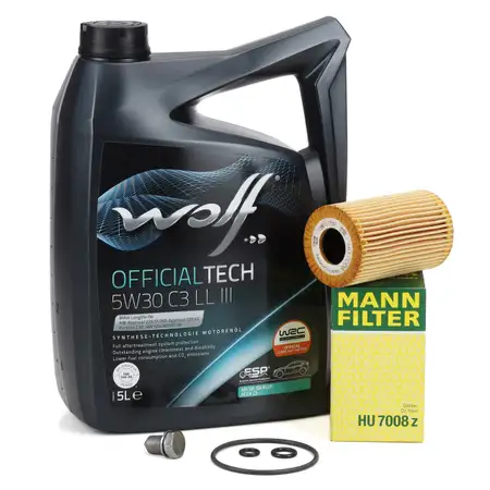 5L WOLF 5W30 C3 LL 3 Motor&ouml;l + MANN &Ouml;lfilter f&uuml;r VW Golf 5 6 Passat B6 B7 T5 1.6/2.0 TDI