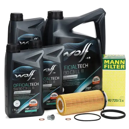 8L WOLF 5W30 C3 LL 3 Motor&ouml;l + MANN &Ouml;lfilter f&uuml;r BMW E90-93 F10/11/07 F01-04 X5 E70 X6 N57