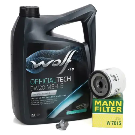 5L WOLF 5W20 MS-FE Motor&ouml;l + MANN &Ouml;lfilter f&uuml;r FORD Fiesta Focus B-/C-/S-Max 1.0-2.3