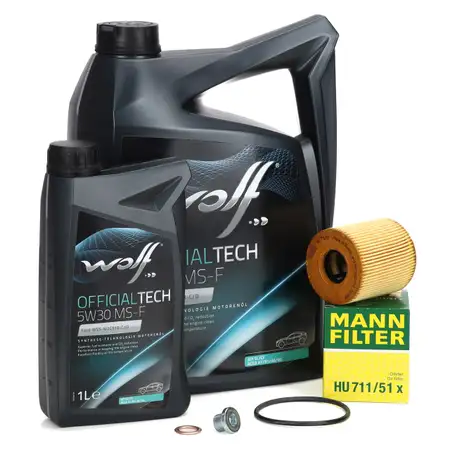 6L WOLF 5W30 MS-F Motor&ouml;l + MANN &Ouml;lfilter f&uuml;r FORD Focus 2 C-/S-Max Kuga 1 4 2.0 TDCi
