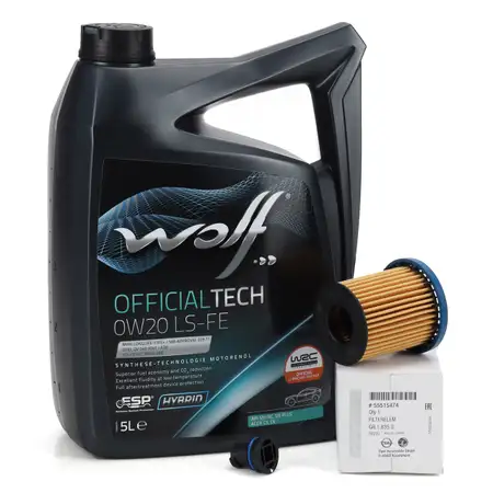 5L WOLF OFFICIALTECH 0W20 LS-FE Motor&ouml;l ORIGINAL &Ouml;lfilter f&uuml;r OPEL Astra K B 1.5 CRDi