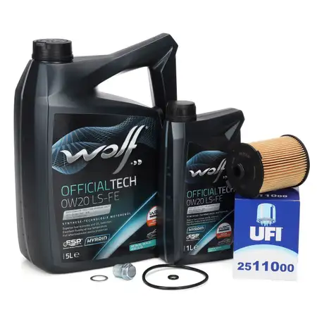 6L WOLF OFFICIALTECH 0W20 LS-FE Motor&ouml;l + UFI &Ouml;lfilter f&uuml;r VOLVO XC40-90 T2-T8 D2-D5