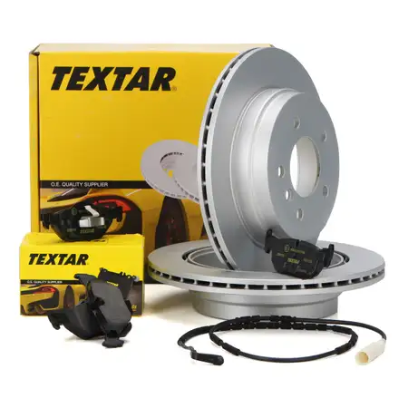 TEXTAR Bremsscheiben + Bel&auml;ge + Wako f&uuml;r BMW 1er E81 E87 3er E90-93 bis 02.2010 hinten