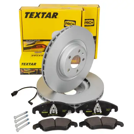 TEXTAR Bremsscheiben + Bel&auml;ge + Sensor f&uuml;r AUDI A4 S4 B8 S5 8T 8F PR-1LJ bis 06.2011 vorne