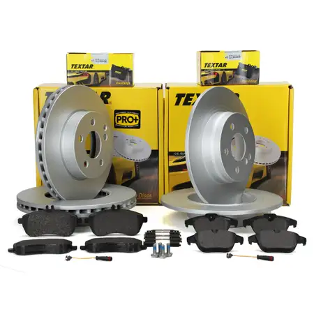 TEXTAR Bremsscheiben + Bel&auml;ge + Sensor f&uuml;r MERCEDES C-Klasse W204 C204 S204 vorne + hinten