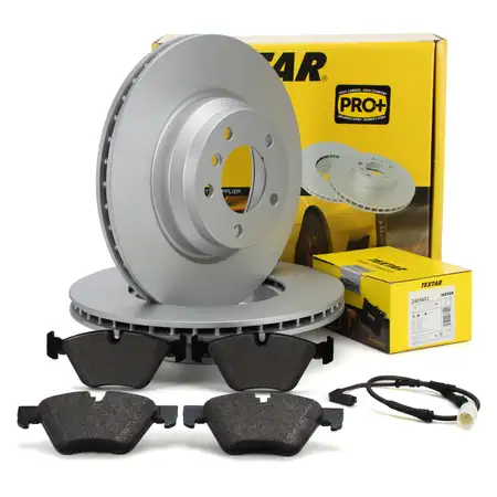 TEXTAR Bremsscheiben + Bel&auml;ge + Warnsensor f&uuml;r BMW 1er E81 130i 123d bis 03.2010 vorne