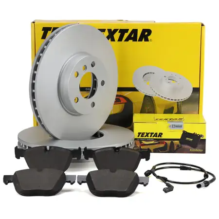 TEXTAR Bremsscheiben + Bremsbel&auml;ge + Warnkontaktsensor f&uuml;r BMW X5 3.0si xDrive30i vorne