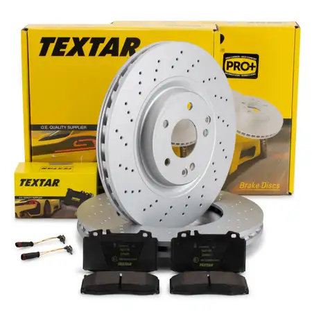 TEXTAR Bremsscheiben + Bremsbel&auml;ge + Sensor f&uuml;r MERCEDES C-Klasse W203 S203 SLK R171 vorne