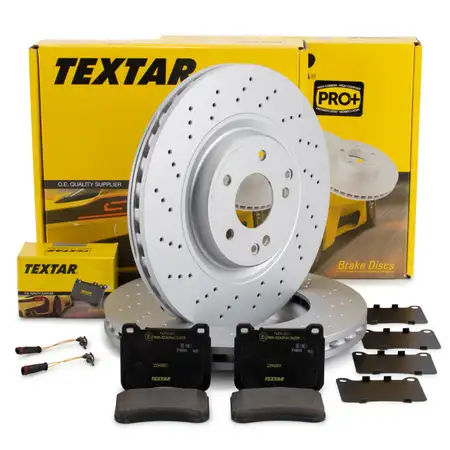 TEXTAR Bremsscheiben + Bremsbel&auml;ge + Sensor f&uuml;r MERCEDES W203 S203 C209 A209 R171 vorne