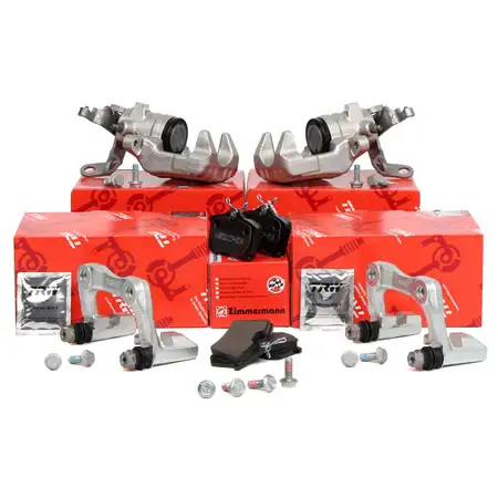 2x TRW Bremssattel + Halter + ZIMMERMANN 23554.170.1 Bremsbel&auml;ge f&uuml;r AUDI SEAT hinten