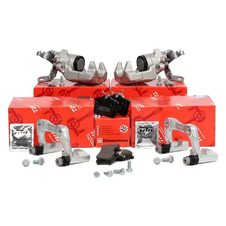2x TRW Bremssattel + Halter + ZIMMERMANN 20961.172.1 Bremsbel&auml;ge f&uuml;r AUDI SEAT hinten