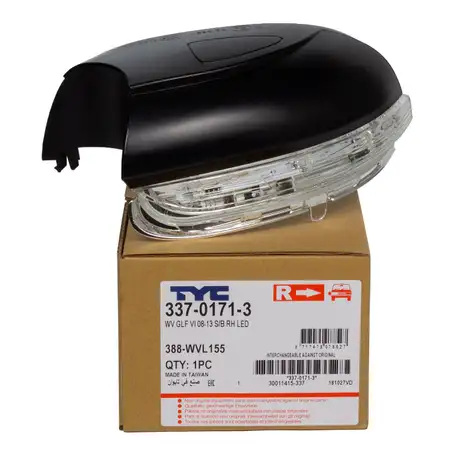 TYC Turn Signal Light for Exterior Mirror (Right Side) for VW Golf 6, Touran 1T1, 1T2, 1T3 - Part Number 5K0949102