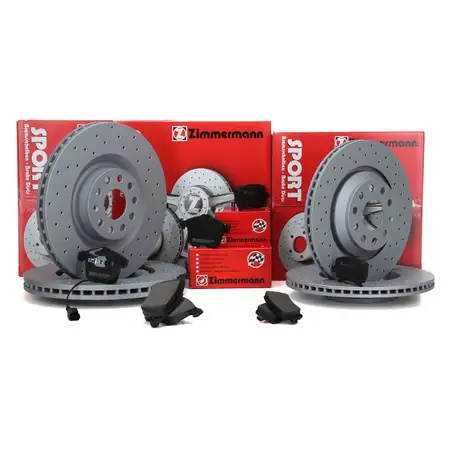 Zimmermann SPORT Bremsscheiben + Bel&auml;ge + Wako f&uuml;r AUDI 8P SEAT Leon Cupra 5F vorne hinten