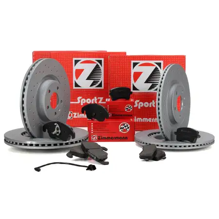 Zimmermann SPORT Bremsscheiben + Bel&auml;ge + Wako f&uuml;r AUDI A4 S4 B8 A5 8T 8F vorne + hinten