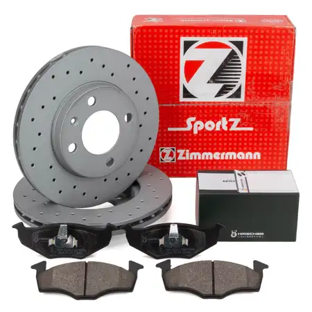 Zimmermann SPORT Bremsscheiben + HIRSCHER Bel&auml;ge f&uuml;r VW Golf 3 Vento mit ABS 10.1996 vorne