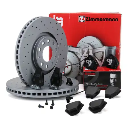 Zimmermann SPORT Bremsscheiben + BREMBO Bel&auml;ge + Wako f&uuml;r AUDI S4 B5 A6 C5 PR-1LX vorne