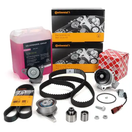 CONTI Zahnriemensatz Keilriemen + febi Wapu 5L OE Frostschutz f&uuml;r VW Golf 7 1.6/2.0 TDI