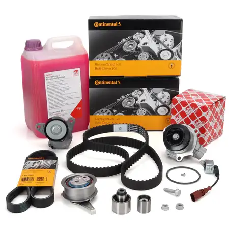 CONTI Zahnriemensatz Keilriemen + febi Wapu + 5L Frostschutz f&uuml;r VW Golf 7 1.6/2.0 TDI