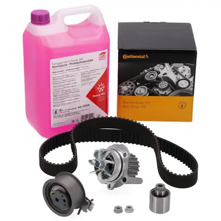 CONTI Timing Belt Kit + Water Pump + 5L febi Antifreeze for VW Golf 4, 5, and Passat 1.9/2.0 TDI