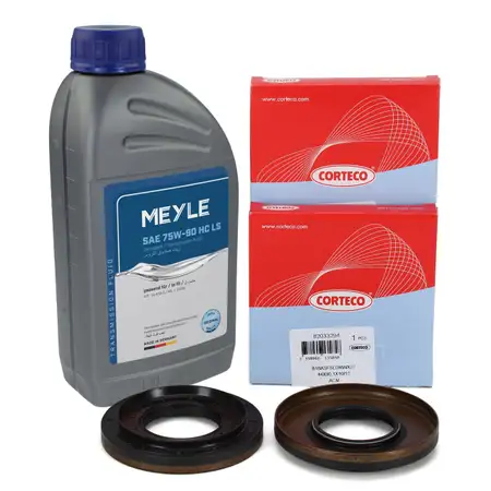 2x CORTECO Wellendichtring Differential + 1L MEYLE 75W-90 Getriebe&ouml;l f&uuml;r BMW LAND ROVER