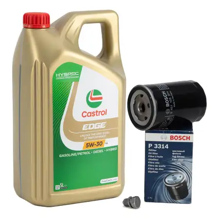 5L CASTROL EDGE 5W-30 LL Motor&ouml;l + BOSCH &Ouml;lfilter f&uuml;r VW Golf 4 Passat Sharan 1.6-2.0