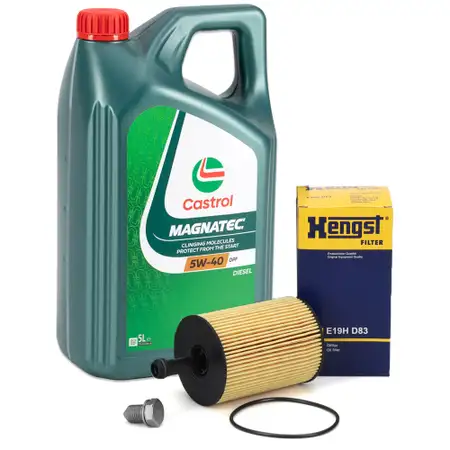 5L CASTROL MAGNATEC 5W-40 DPF Motor&ouml;l + HENGST &Ouml;lfilter f&uuml;r AUDI FORD SEAT SKODA VW TDI