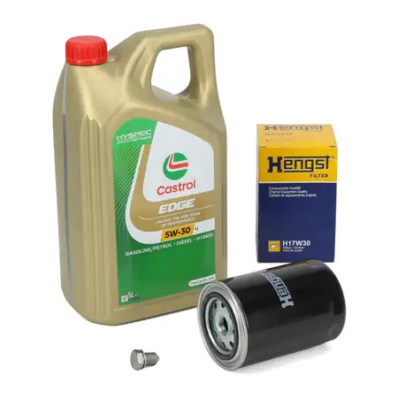 5L CASTROL EDGE 5W-30 LL Motor&ouml;l + HENGST &Ouml;lfilter f&uuml;r AUDI A4 B5 B6 B7 SEAT Exeo 1.8 T