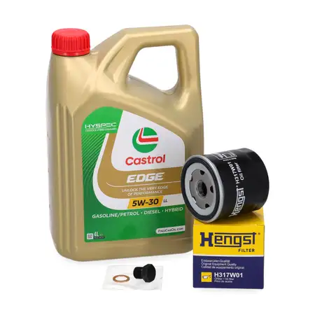 4L CASTROL EDGE 5W-30 LL Motor&ouml;l + HENGST &Ouml;lfilter f&uuml;r AUDI SEAT SKODA VW 1.0-1.5 TFSI