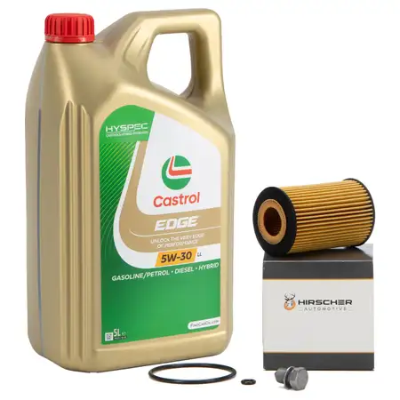 5L CASTROL EDGE 5W-30 LL Motor&ouml;l + HIRSCHER &Ouml;lfilter f&uuml;r VW Golf 7 Passat B8 1.6/2.0 TDI
