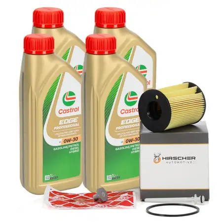 4L CASTROL EDGE A5 0W-30 + HIRSCHER &Ouml;lfilter f&uuml;r VOLVO C30 S40 S60 S80 V40 V50 V60 1.6 D