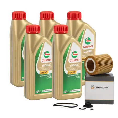 5L CASTROL EDGE 5W-30 M LL-04 Motor&ouml;l + HIRSCHER &Ouml;lfilter f&uuml;r BMW F20/21 F30-34 F32 X1 N20