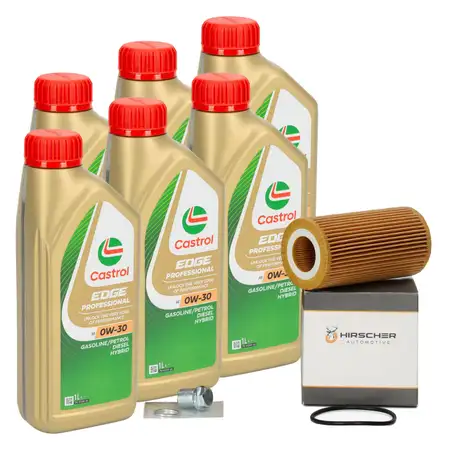 6L CASTROL EDGE Motor&ouml;l &Ouml;l A5 0W30 + HIRSCHER &Ouml;lfilter f&uuml;r VOLVO S40 S60 XC60 XC70 XC90
